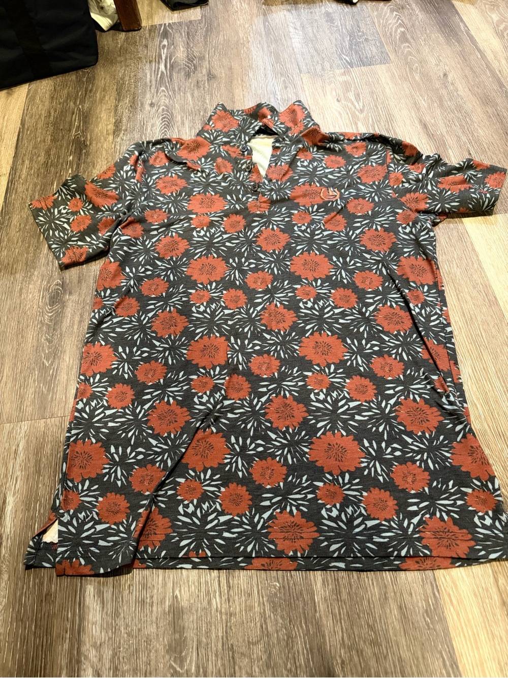 Travis Mathew Men's Floral Short-Sleeve Polo - Rust & Charcoal